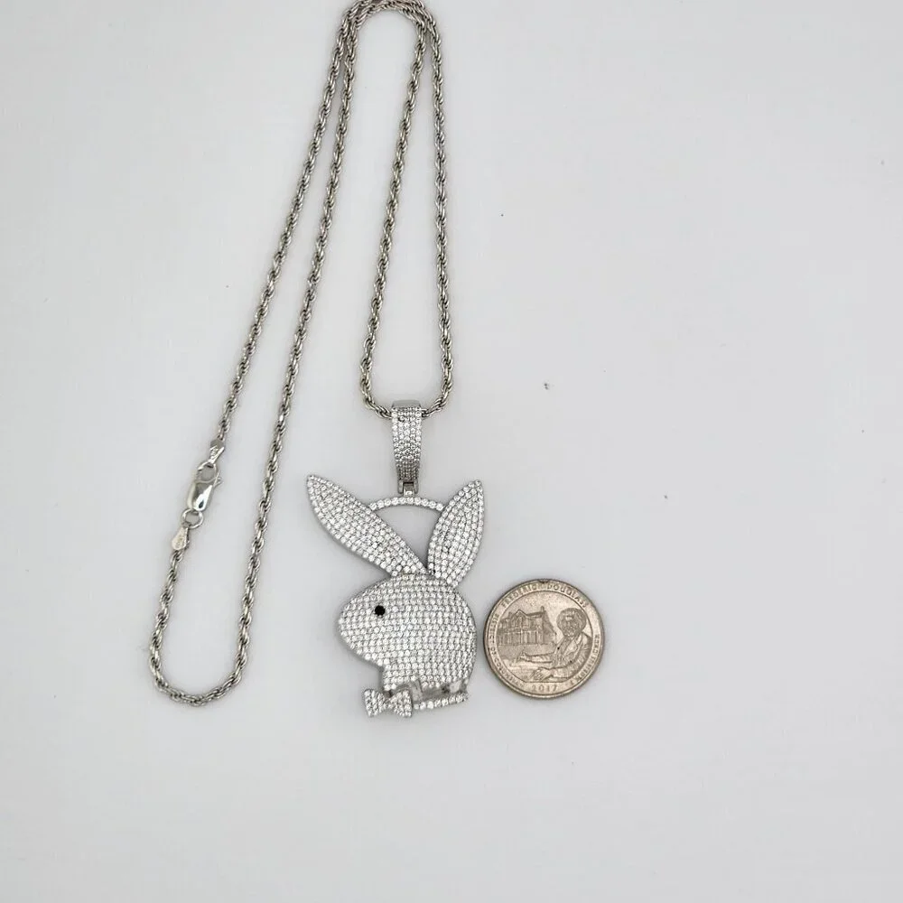 Brand New Sterling Silver 925 Bunny Face Necklace